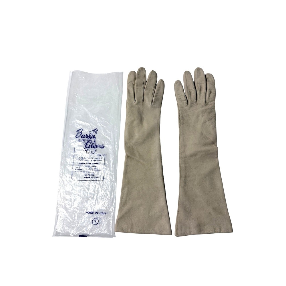 Kislav Vintage Beige Leather Opera Length Gloves Made in‎ France Sz 6.5 Tan Long